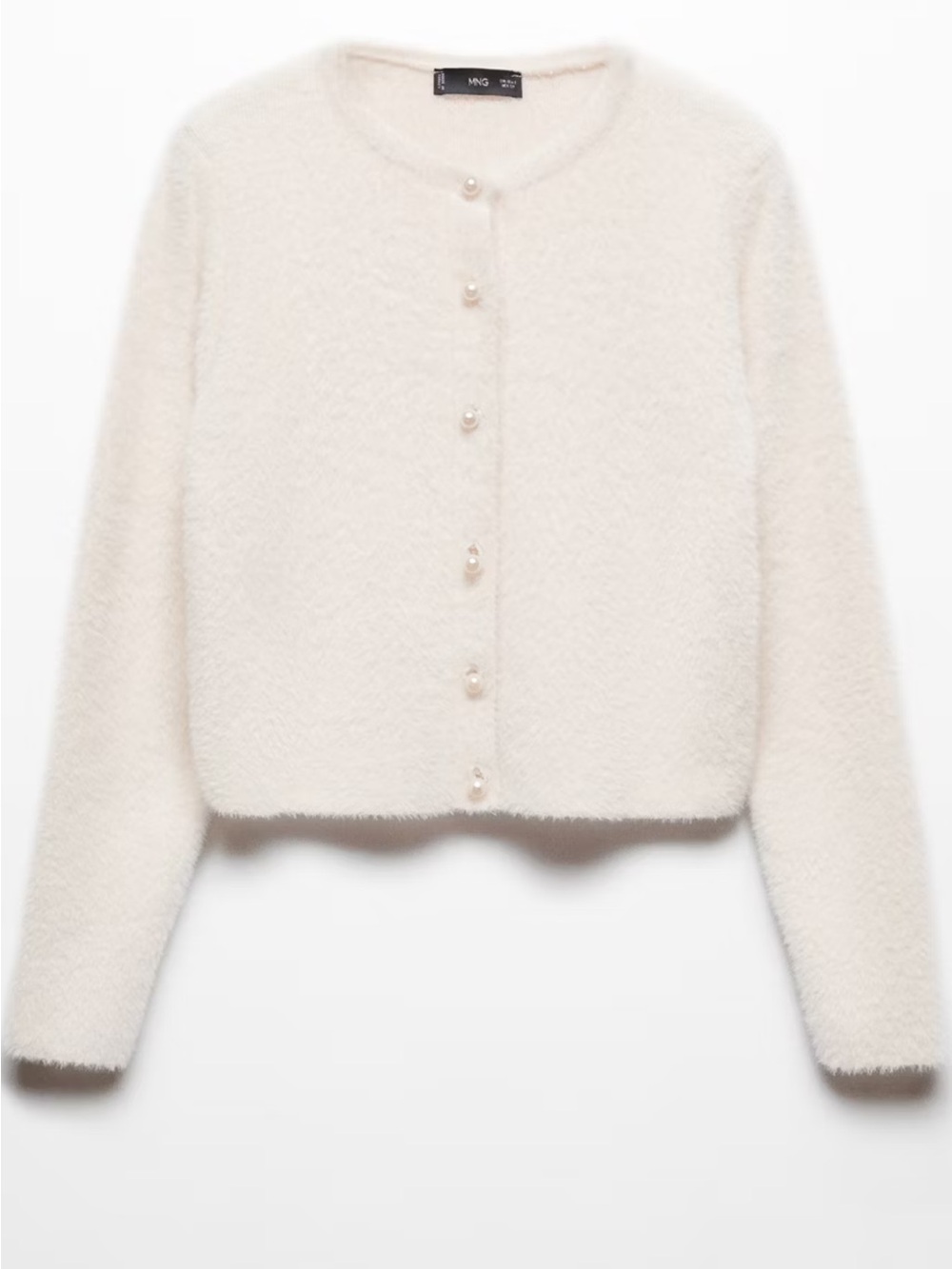 NWT Mango Soft Faux Fur Cardigan Pearl Buttons Ecru Size M